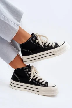 Trampki Damskie Na Platformie Czarne Aineri