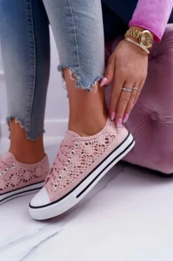 Trampki Damskie Niskie Koronkowe Różowe Veroli