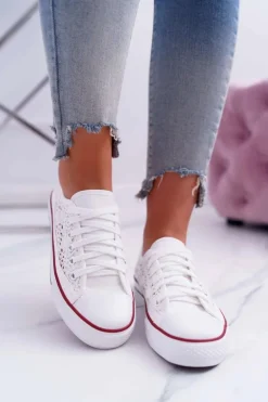 Trampki Damskie Niskie Koronkowe Białe Veroli