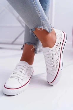 Trampki Damskie Niskie Koronkowe Białe Veroli