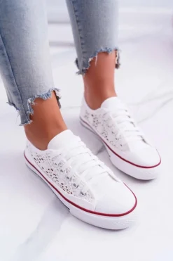 Trampki Damskie Niskie Koronkowe Białe Veroli