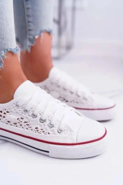 Trampki Damskie Niskie Koronkowe Białe Veroli