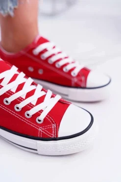 Trampki Damskie Niskie Materiałowe Czerwone FreeTime