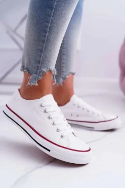 Trampki Damskie Niskie Materiałowe Białe FreeTime