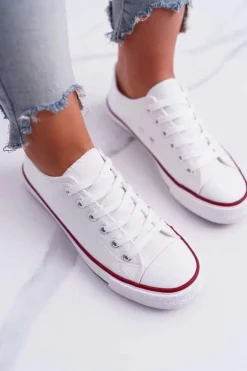 Trampki Damskie Niskie Materiałowe Białe FreeTime