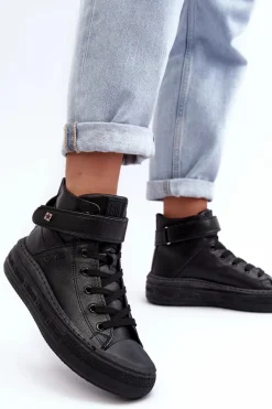 Trampki Damskie Ocieplane Na Platformie Big Star Czarne MM274008