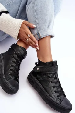 Trampki Damskie Ocieplane Na Platformie Big Star Czarne MM274008