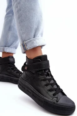 Trampki Damskie Ocieplane Na Platformie Big Star Czarne MM274008