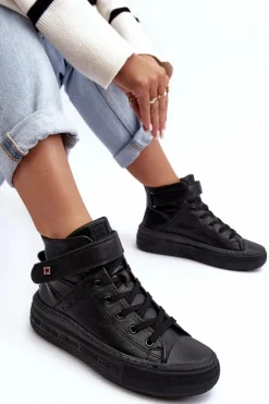 Trampki Damskie Ocieplane Na Platformie Big Star Czarne MM274008