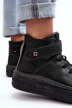 Trampki Damskie Ocieplane Na Platformie Big Star Czarne MM274008