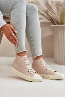 Trampki Damskie Ocieplane Z Eko Skóry Różowe Big Star OO274933