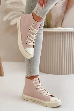 Trampki Damskie Ocieplane Z Eko Skóry Różowe Big Star OO274933