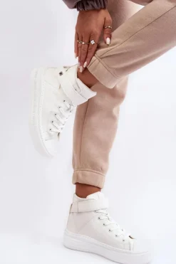 Trampki Damskie Ocieplane Na Platformie Big Star Białe MM274006