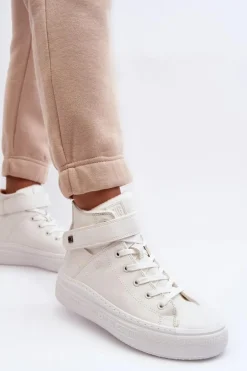 Trampki Damskie Ocieplane Na Platformie Big Star Białe MM274006