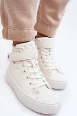 Trampki Damskie Ocieplane Na Platformie Big Star Białe MM274006