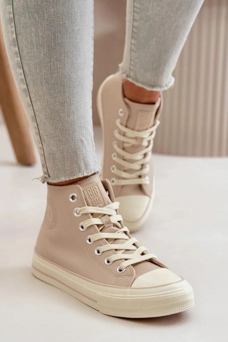 Trampki Damskie Ocieplane Z Eko Skóry Beżowe Big Star OO274934