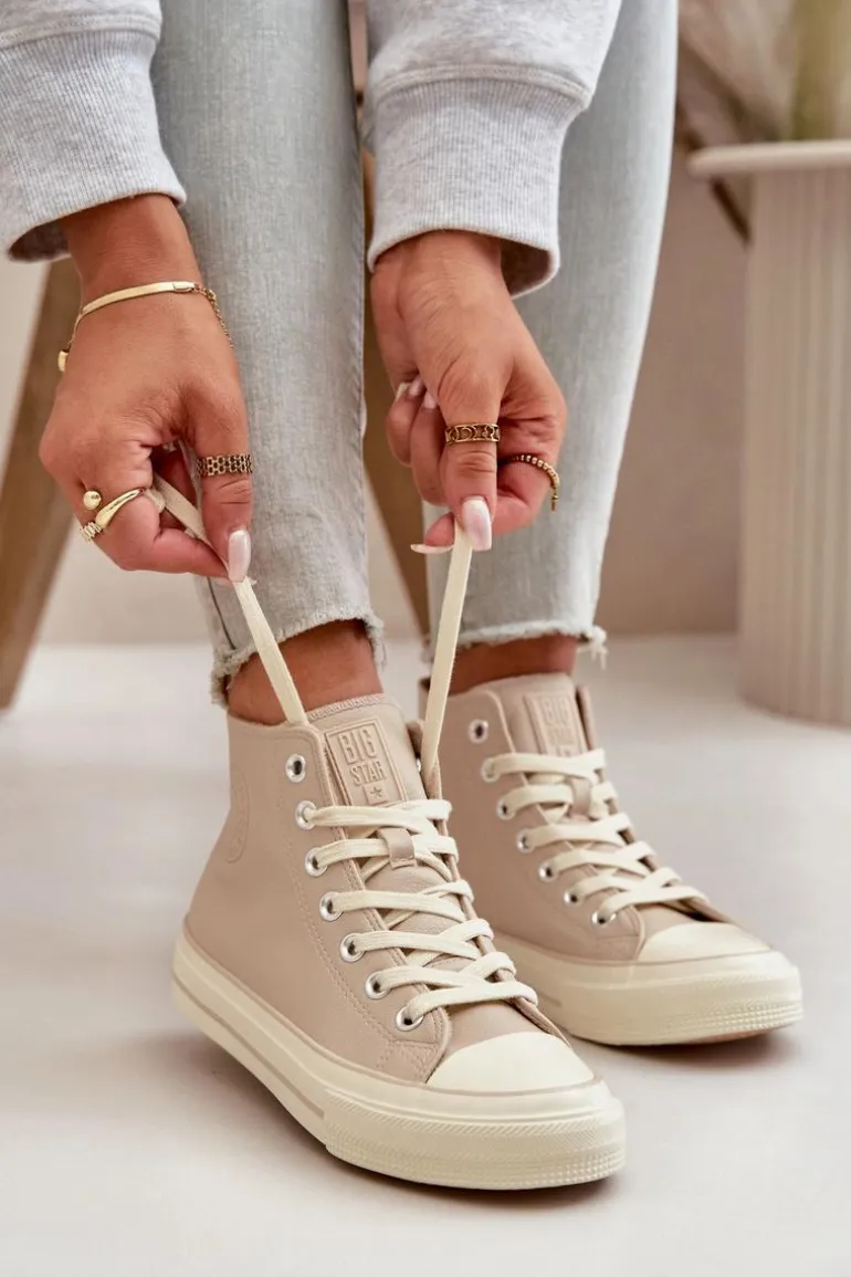 Trampki Damskie Ocieplane Z Eko Skóry Beżowe Big Star OO274934