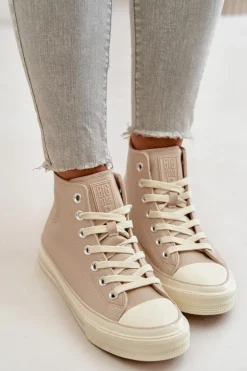 Trampki Damskie Ocieplane Z Eko Skóry Beżowe Big Star OO274934
