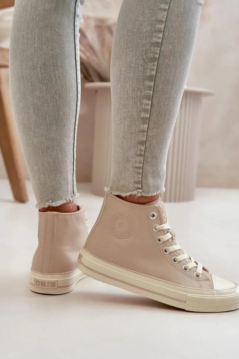 Trampki Damskie Ocieplane Z Eko Skóry Beżowe Big Star OO274934