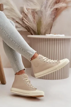 Trampki Damskie Ocieplane Z Eko Skóry Beżowe Big Star OO274934