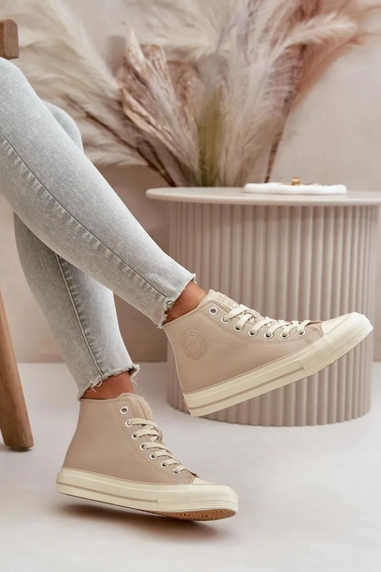 Trampki Damskie Ocieplane Z Eko Skóry Beżowe Big Star OO274934