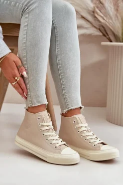 Trampki Damskie Ocieplane Z Eko Skóry Beżowe Big Star OO274934