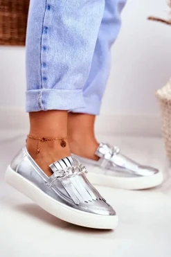 Trampki Damskie Slip On Lu Boo Lustrzane Mokasyny Z Frędzlami Nefrette
