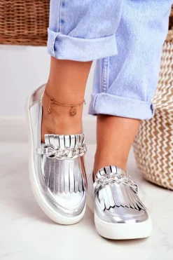 Trampki Damskie Slip On Lu Boo Lustrzane Mokasyny Z Frędzlami Nefrette