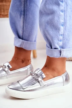 Trampki Damskie Slip On Lu Boo Lustrzane Mokasyny Z Frędzlami Nefrette