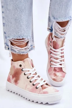 Trampki Damskie Wysokie Big Star LL274048 Beżowo-Różowe