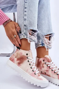 Trampki Damskie Wysokie Big Star LL274048 Beżowo-Różowe