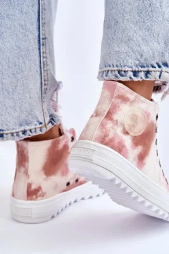 Trampki Damskie Wysokie Big Star LL274048 Beżowo-Różowe