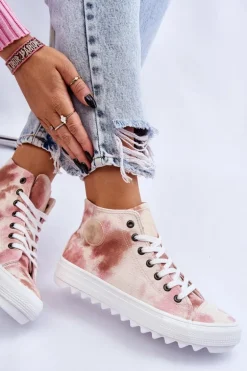 Trampki Damskie Wysokie Big Star LL274048 Beżowo-Różowe