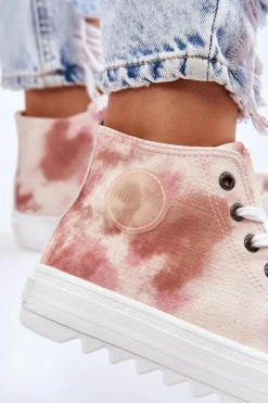 Trampki Damskie Wysokie Big Star LL274048 Beżowo-Różowe