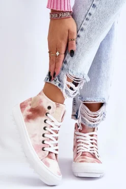 Trampki Damskie Wysokie Big Star LL274048 Beżowo-Różowe