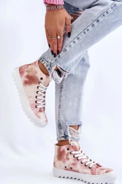 Trampki Damskie Wysokie Big Star LL274048 Beżowo-Różowe