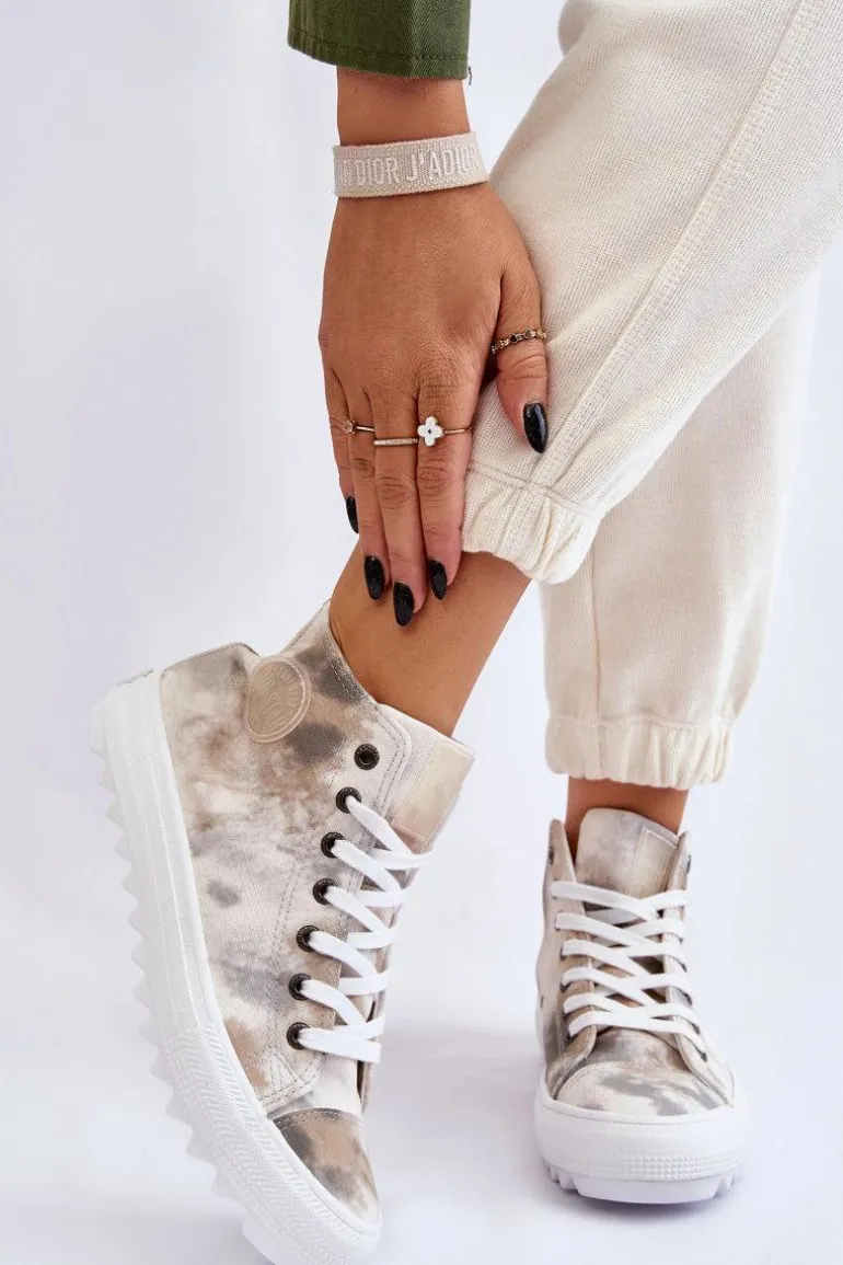 Trampki Damskie Wysokie Big Star LL274047 Biało-Zielone