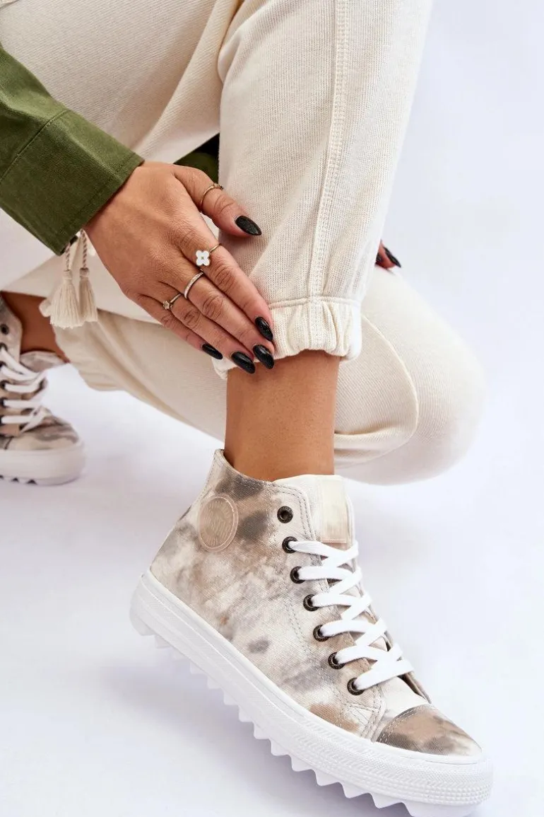 Trampki Damskie Wysokie Big Star LL274047 Biało-Zielone