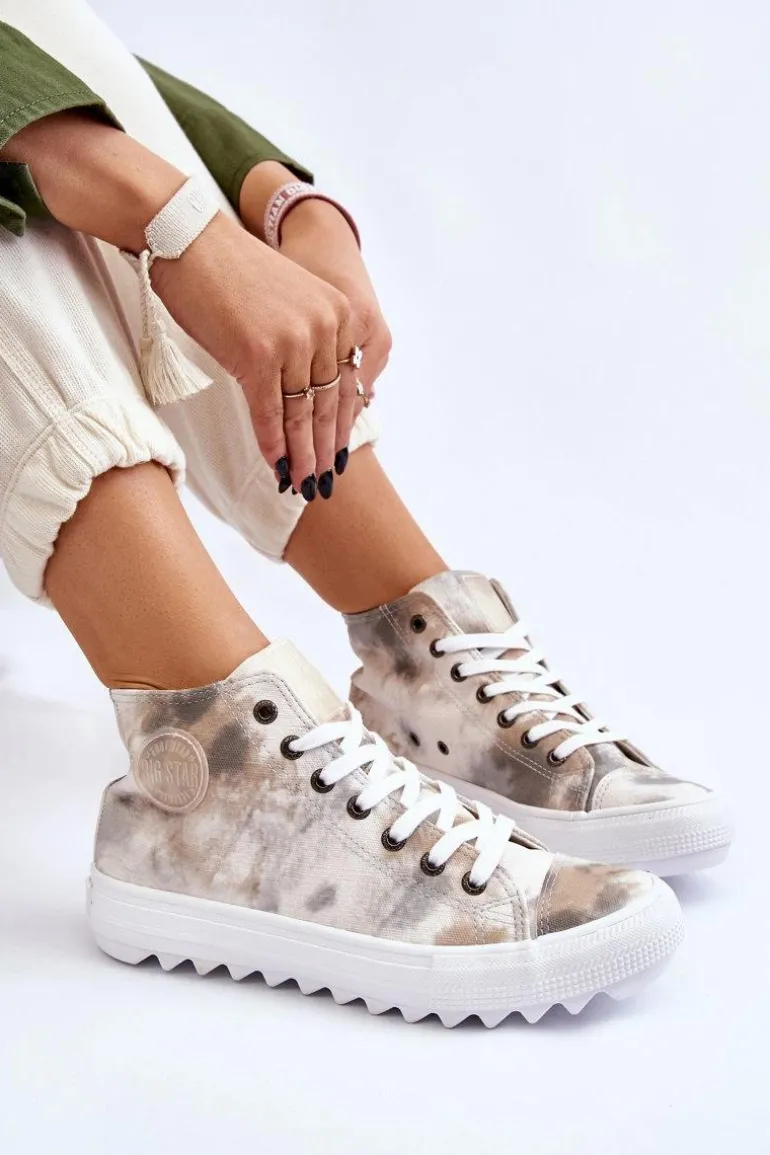 Trampki Damskie Wysokie Big Star LL274047 Biało-Zielone