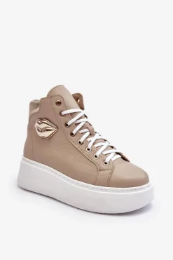 Trampki Damskie Wysokie Na Suwak Lemar Beżowe Katerin