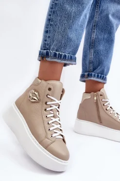 Trampki Damskie Wysokie Na Suwak Lemar Beżowe Katerin