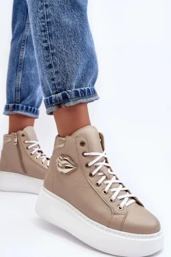 Trampki Damskie Wysokie Na Suwak Lemar Beżowe Katerin