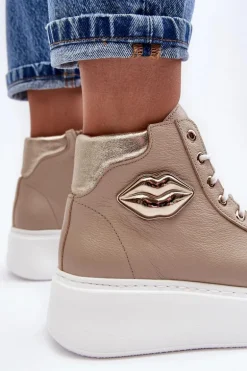 Trampki Damskie Wysokie Na Suwak Lemar Beżowe Katerin