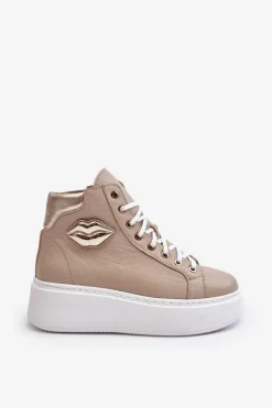 Trampki Damskie Wysokie Na Suwak Lemar Beżowe Katerin