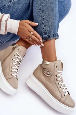 Trampki Damskie Wysokie Na Suwak Lemar Beżowe Katerin