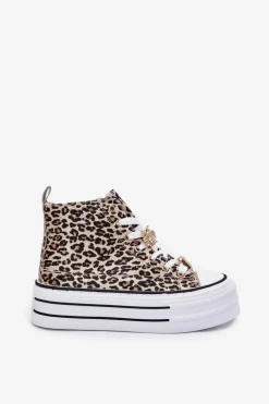 Trampki Damskie Wysokie Na Masywnej Platformie Z Przypinkami Panterka Złote Olivana