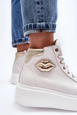 Trampki Damskie Wysokie Na Suwak Lemar Białe Katerin