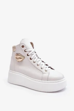 Trampki Damskie Wysokie Na Suwak Lemar Białe Katerin