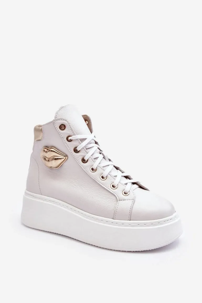 Trampki Damskie Wysokie Na Suwak Lemar Białe Katerin