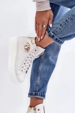 Trampki Damskie Wysokie Na Suwak Lemar Białe Katerin